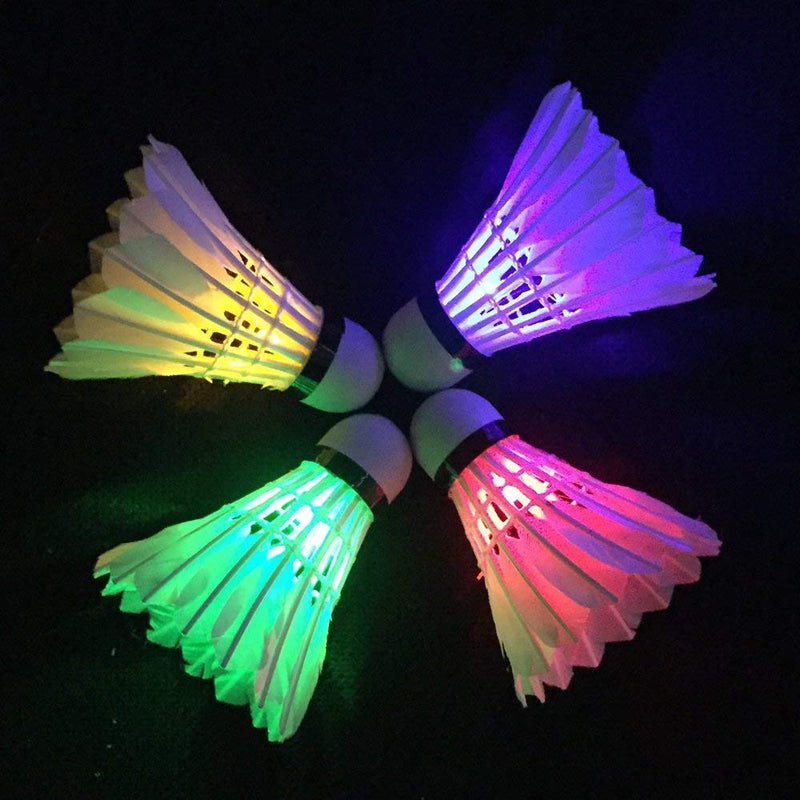 ZHENAN LED Badminton Shuttlecocks Dark Night Glow Birdies Lighting for Outdoor & Indoor Sports Activities (Feather_4pcs) - BeesActive Australia