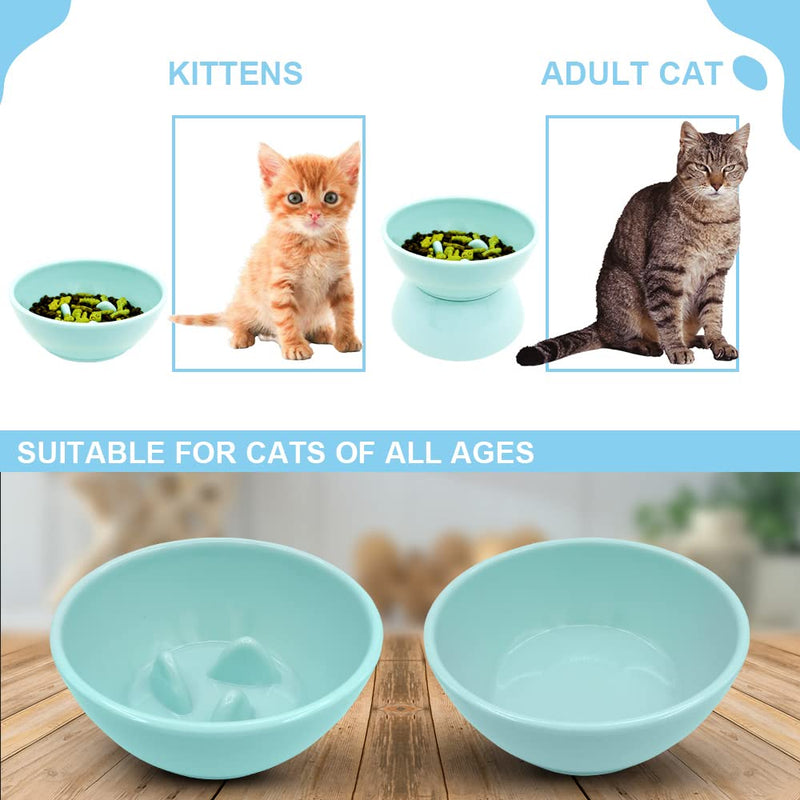 Cat Bowls for Food and Water,Elevated Cat Dog Bowls ,Dog Raised Bowls with Slow Feeder ,Removable Cat Bowl Non Spill Dog Water Bowls Cat Dishes for Small Medium Large Dogs and Cats Light Blue - BeesActive Australia