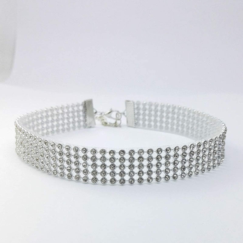 TseanYi Wide Rhinestone Chain Choker Necklace Layering Silver Tennis Chain Necklace Short Shining Necklaces Jewelry for women and Girls - BeesActive Australia