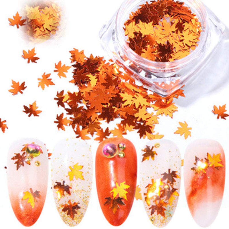 Maple Leaves Glitter Fall Nail Art Sequins Nail Designer Glitter Kits Decals Nail Supplies Holographic Nail Accessories Decorations Nail for Women Girls Colored Acrylic Fall Maple Leaf 6 Box - BeesActive Australia