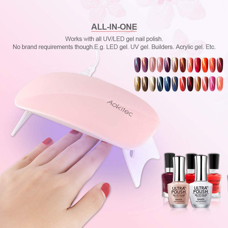 Aokitec Mini UV LED Nail Lamp, Portable Gel Light Mouse Shape Pocket Size Nail Dryer with USB Cable for all Gel Polish(Pink) Pink - BeesActive Australia