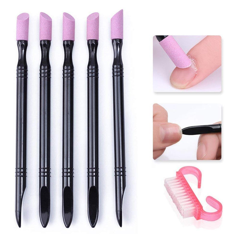 5PCS Nail Quartz Stone Scrub Pen Cuticle Remover Pusher Manicure Nail Care Tool Art Tool with 1pcs Nail Dust Brush Cleaner - BeesActive Australia