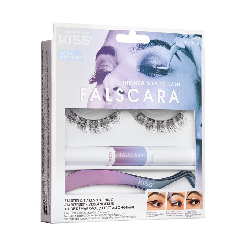 KISS Falscara DIY Lash Extension Starter Kit 10 Reusable Featherlight Eyelash Lengthening Wisps, Applicator, Bond & Seal - BeesActive Australia