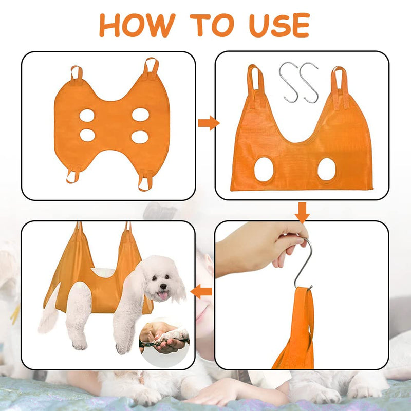 6 in 1Pet Grooming Hammock Harness for Dog and Cat,Breathable Dog Hammock Restraint Helper for Trimming,Bathing, Eye & Ear Care (S, Orange) Orange S - BeesActive Australia