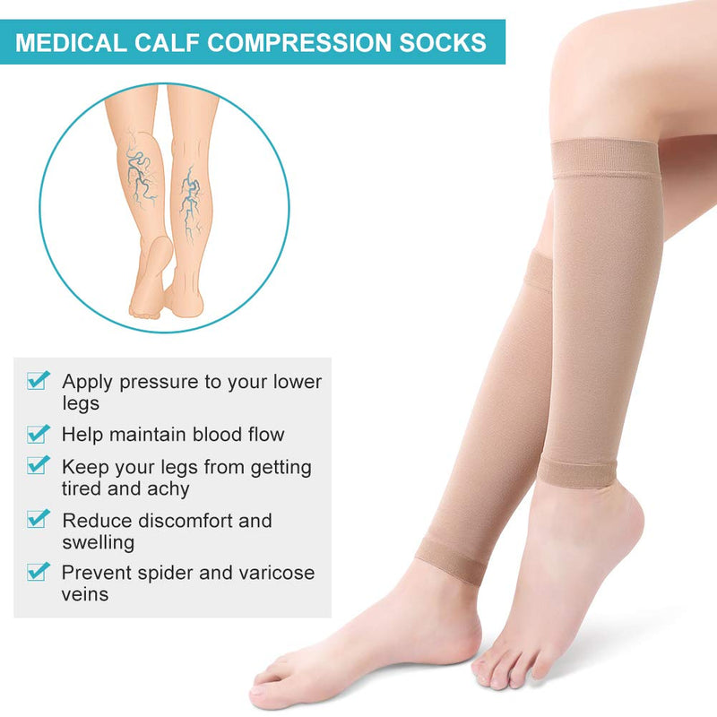 Yosoo Health Gear Calf Compression Socks, Compression Stockings with Medical Gradient Compression, 20-30mmHg Footless Compression Calf Sleeves for Shin Splint, Varicose Vein, Edema, Women & Men Beige Medium - BeesActive Australia