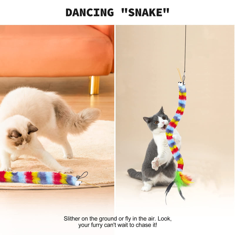 Cat Fishing Pole Toy, 1 Retractable Cat Wand 4 Replacement Attachments with Feathers Fish Dragonfly Caterpillar with Crinkle Paper Interactive Kitten Toys Gifts with Detachable Bells Nylon Rope 5PCS CAT FISHING POLE TOY - BeesActive Australia