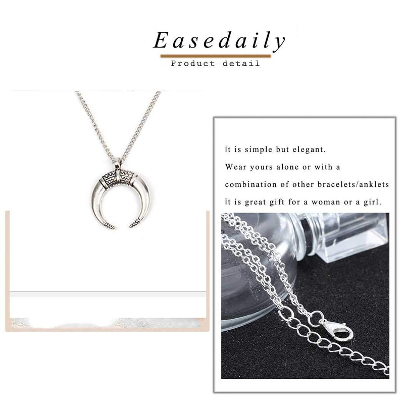 Easedaily Boho Layered Necklaces Silver Moon Pendant Crescent Choker Short Necklace Chain Jewelry for Women and Girls - BeesActive Australia