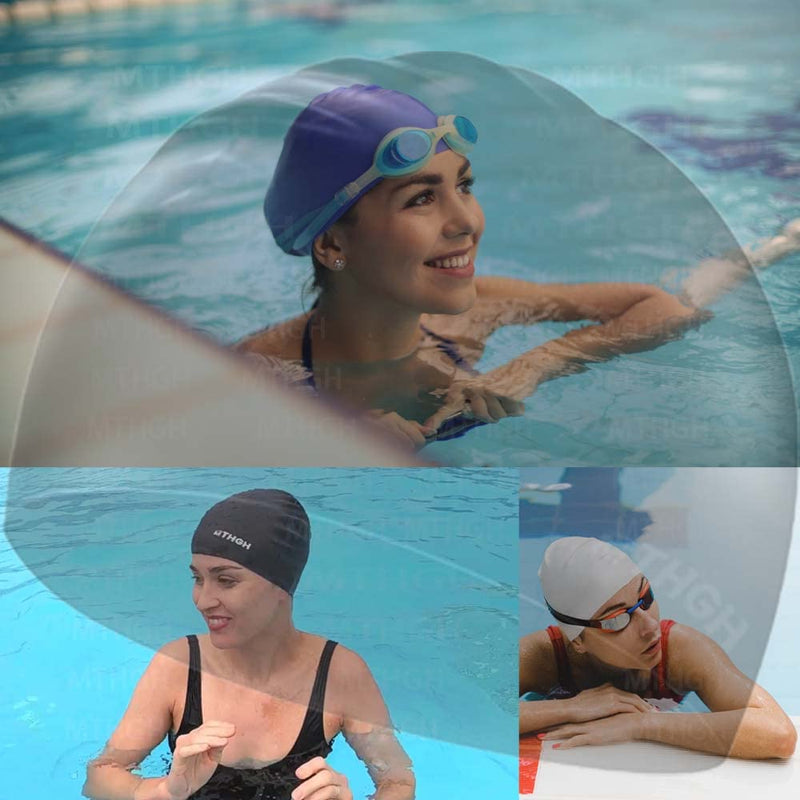 Swim Cap for Kids Girls Boys, Swimming Cap for Long Hair, 2Pack Silicone Swimmer Cap for Youths Unisex Black+White - BeesActive Australia