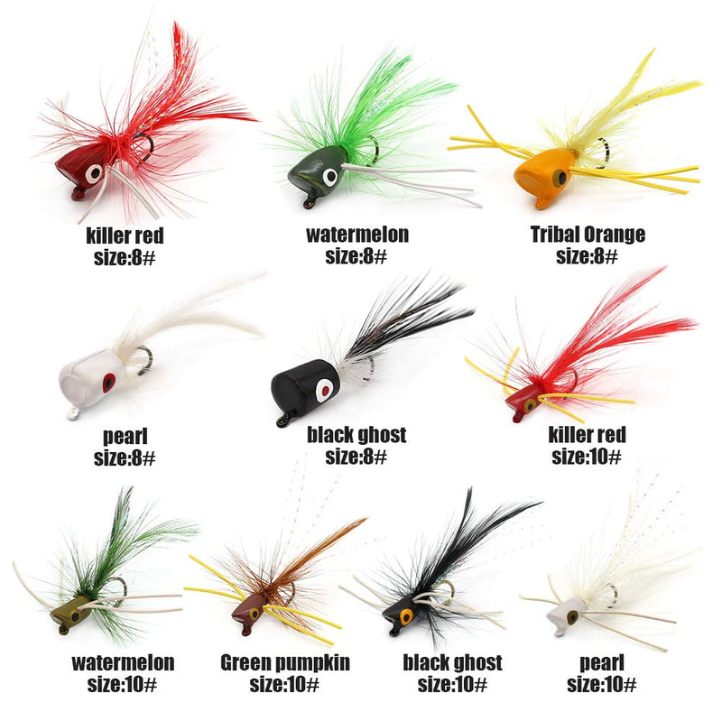 XFISHMAN Popper-Flies-for-Fly-Fishing-Topwater-Bass-Panfish-Bluegill Poppers Flies Bugs Lures Panfish Popper kit 10 pcs - BeesActive Australia