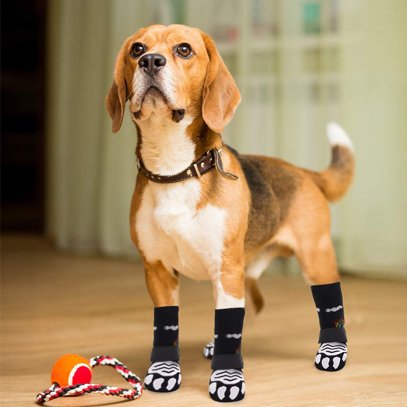 PUPTECK Double Sides Anti-Slip Dog Socks, 3 Pairs Soft Paw Protector with Adjustable Straps, Strong Traction Control for Indoor Hardwood Floors Large (Pack of 6) Black(Rainbow) - BeesActive Australia