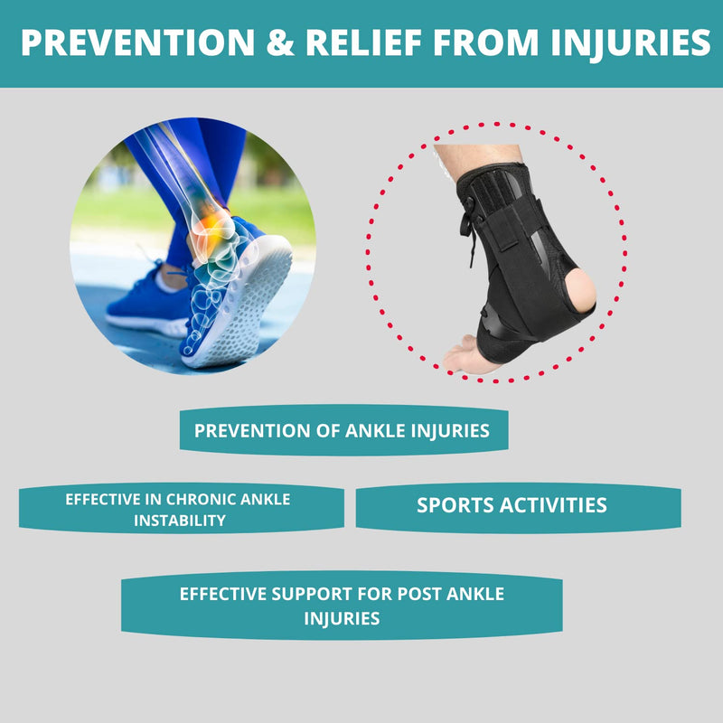 MEDIZED® Ankle Brace, Stabilizer, Lace Up Adjustable Support, Stirrup Compression – for Running, Basketball, Volleyball, Injury Recovery, Sprain, Ankle Wrap for Men, Women, and Children (Large) L (Pack of 1) - BeesActive Australia
