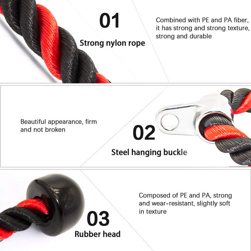 tchrules Universal Tricep Rope Pull Down, 27 Inch Heavy Duty Rope Length, Easy to Grip & Non Slip Cable Workout Exercise Machine Attachment, Suitable for Professional Gyms Black red - BeesActive Australia