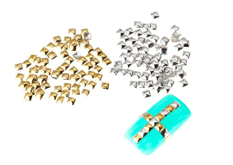 VAGA Nail Art Decorations Studs 300 3mm Gold And Silver Square Metal Studs Manicure - BeesActive Australia