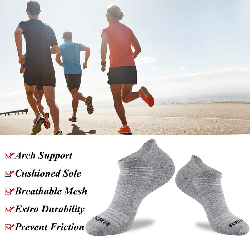 [AUSTRALIA] - LITERRA Mens Ankle Socks 6 Pack Low Cut Athletic Running Cushioned Tab Socks Grey Shoe Size: 6-12 