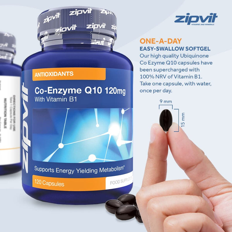 Co-Enzyme Q10 120mg with Added Vitamin B1, 120 Capsules. 4 Months Supply. Supports Normal Heart Function and Energy Production. - BeesActive Australia