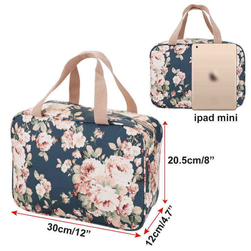 IGNPION Woman Large Travel Toiletry Bag Waterproof Wash Bag Make up Organizer Bag Cosmetic Bag Swimming Gym Bag(Dark Blue Flower) Dark Blue Flower - BeesActive Australia