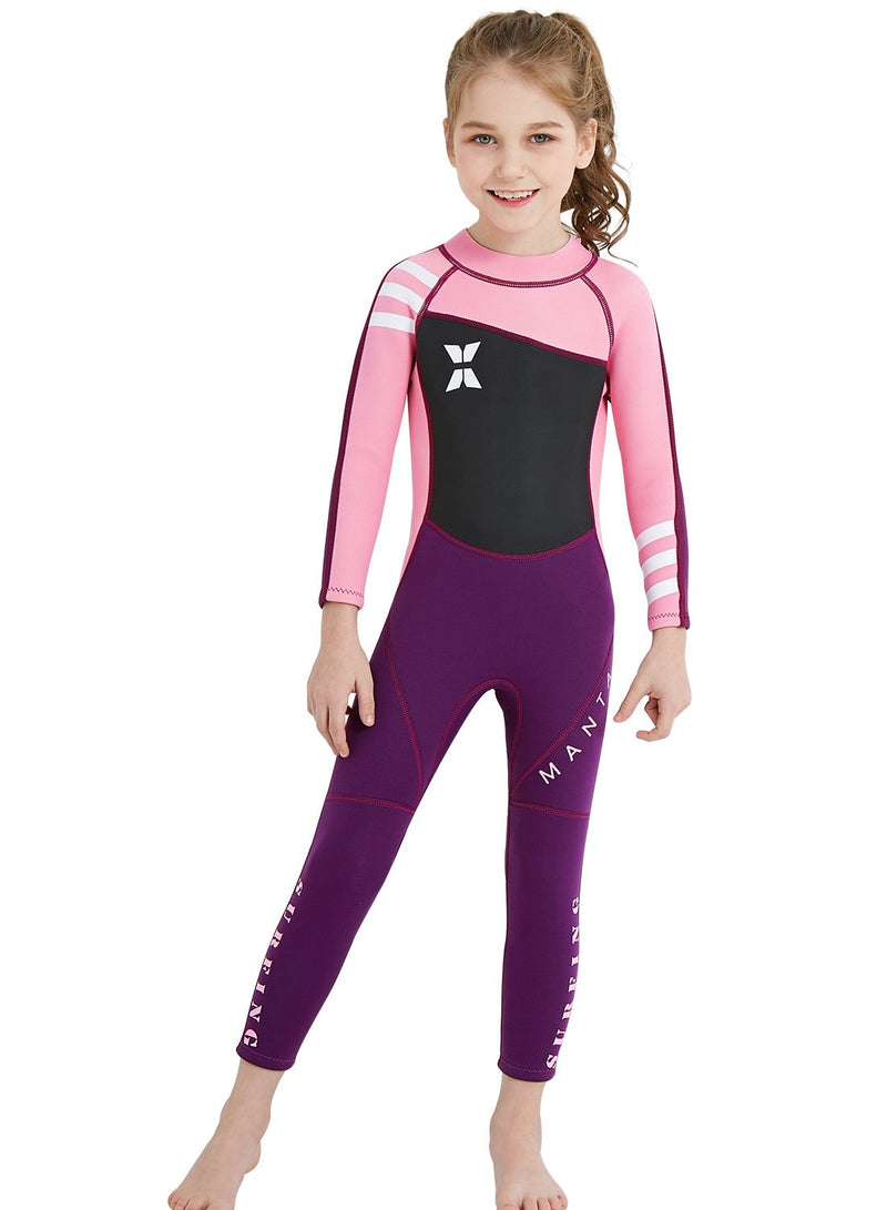 [AUSTRALIA] - DIVE & SAIL Kids 2.5mm Wetsuit Long Sleeve One Piece UV Protection Thermal Swimsuit Pink Medium 
