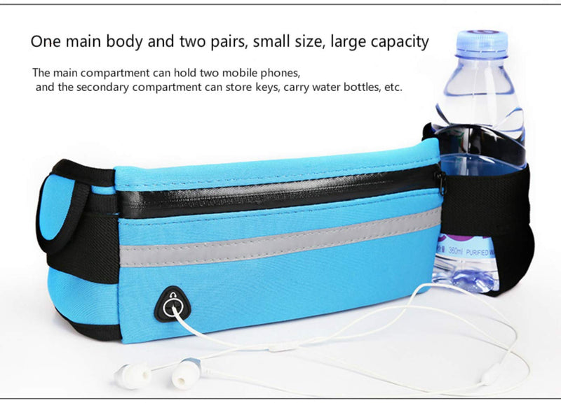 QWEQWE Running Belt with Water Bottle Holder,Sweatproof and Waterproof, Sports Fanny Pack with Holder, Machine Washable,Can Hold Cash Keys Cards Phone Light Blue Large - BeesActive Australia
