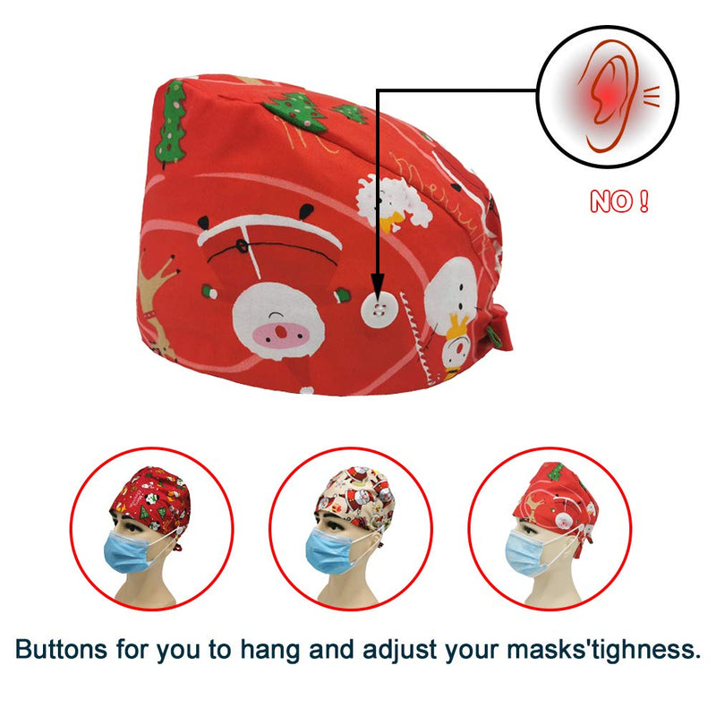 Cute Printed Working Cap with Button and Sweatband Adjustable Bouffant Hats for Women Men （3 Pcs Red - BeesActive Australia