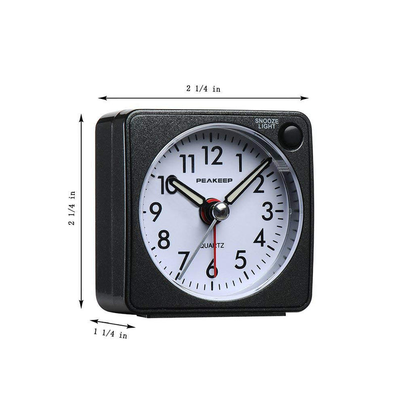 Peakeep Ultra Small, Battery Travel Alarm Clock with Snooze and Light, Silent with No Ticking Analog Quartz (Black) Black - BeesActive Australia