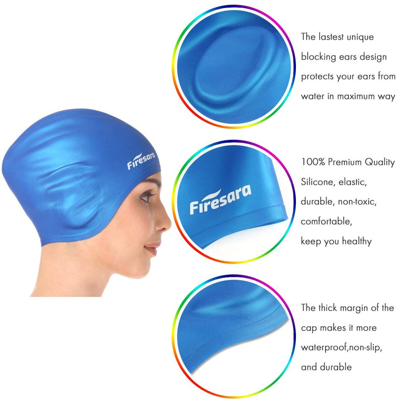 Firesara Swim Cap Swim Goggles, 3D Ergonomic Silicone Swimming Caps for Women Men Blue - BeesActive Australia