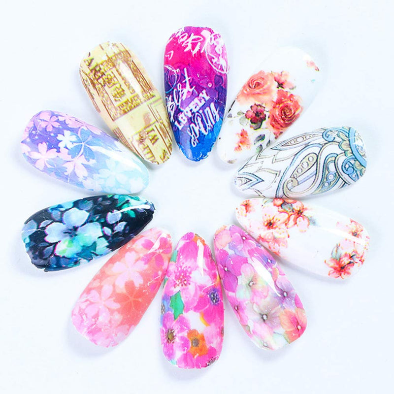 Flower Nail Art Foil Transfer Stickers 10Rolls Retro Bloom Vine Nails Supply Foils Sweet Paris Script Nail Designs Shinning Holographic Decals Set for Manicure Wraps Fingernails Toenails Decorations - BeesActive Australia