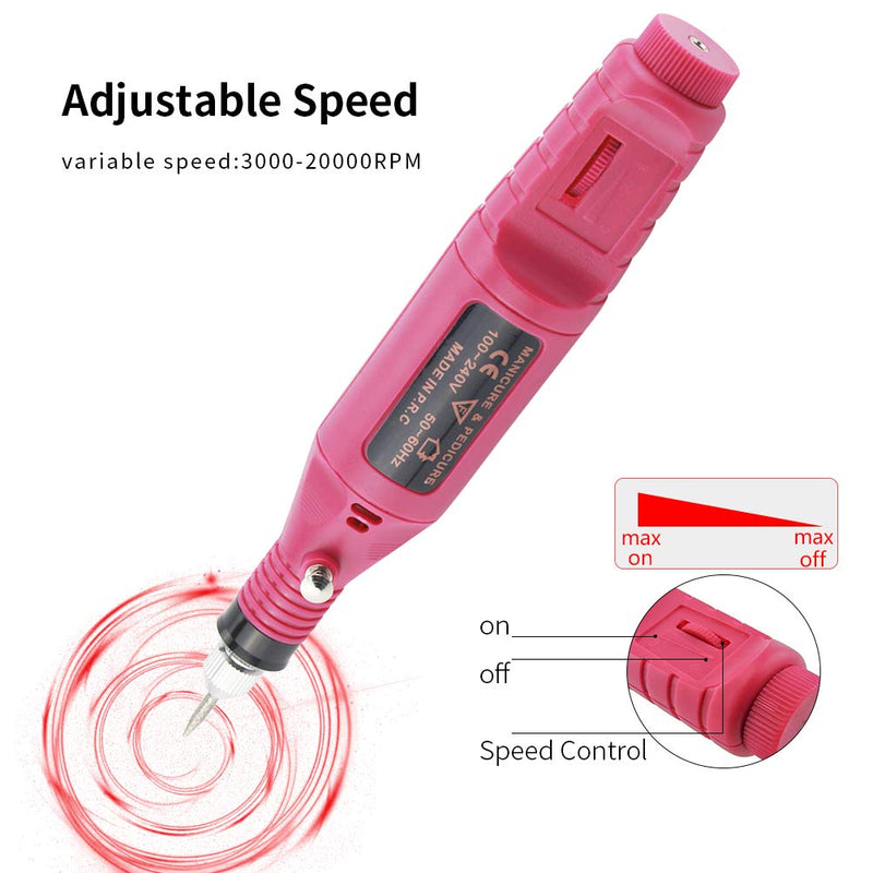 Portable Nail Drill Nail Art Drill Kit, Electric Nail File Manicure Drill Machine for Polishing Cuticles Nail, Professional Manicure Kit Multi-function Nail Polisher Tool with Sanding Bands Drill Bits Rose Red - BeesActive Australia