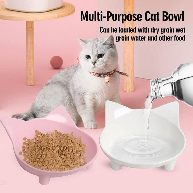 Cat Bowl Non Slip Cat Food Bowls,Pet Bowl Shallow Cat Water Bowl to Stress Relief of Whisker Fatigue,Dog Bowl Cat Dish Cat Feeding Wide Bowls for Puppy Cats Small Animals (Safe Food-Grade Material) Pink+White - BeesActive Australia