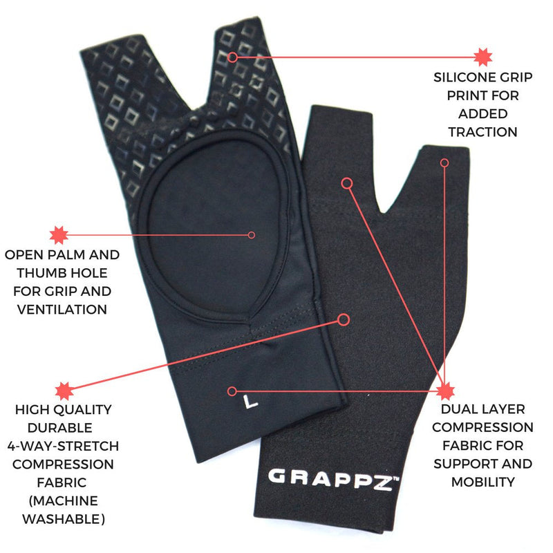 Grappz Flexible Splint for Fingers - Finger Tape & Sports Tape Alternative Athletic Gloves Pair, Injury Jam Protection & Grip Support for BJJ, & All Sports (Black, Unisex) Large - BeesActive Australia