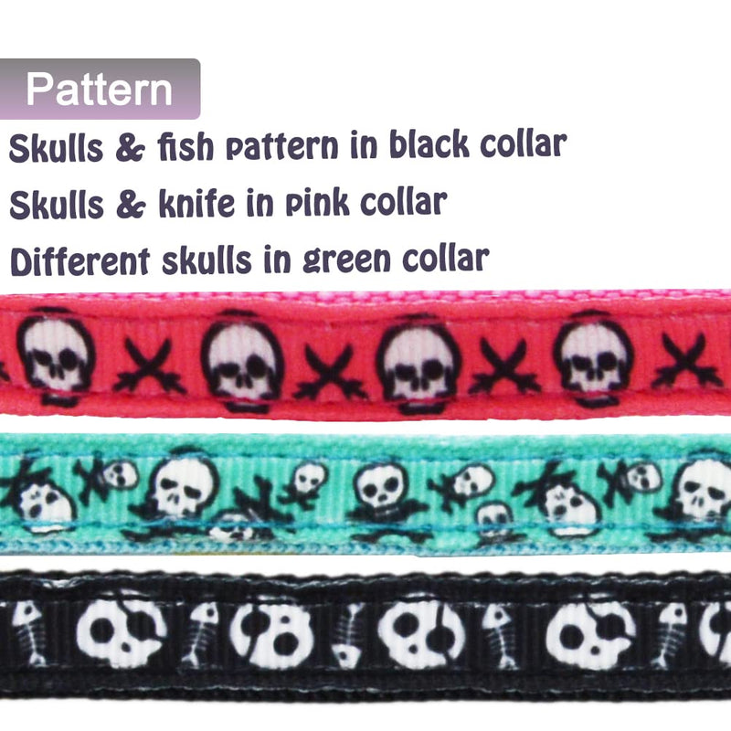 3 Pack Bowtie Skull Cat Collar Adjustable Quick Release Collar with Bell Black Pink and Green - BeesActive Australia