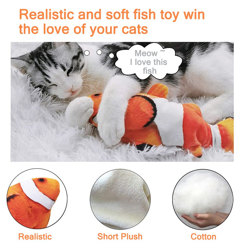Electric Floppy Fish Cat Toy, Moving Cat Kicker Fish Toy, 11" Realistic Flopping Fish Dog Toy, Plush Interactive Cat Toy for Indoor Cats, Wiggle Fish Catnip Toys Clownfish - BeesActive Australia
