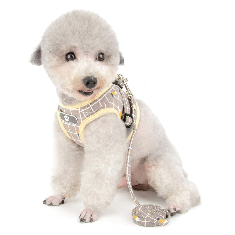 Zunea No Pull Small Dog Harness and Leash Set Adjustable Reflective Step-in Chihuahua Vest Harnesses Mesh Padded Plaid Escape Proof Walking Puppy Jacket for Boy Girl Pet Dogs Cats XS (Chest: 10.2") khaki - BeesActive Australia