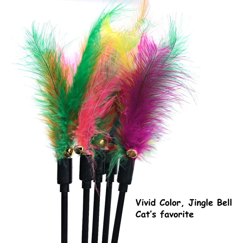 IUHKBH Cat Feather Toys, Interactive Cat Wand Toys Cat Teaser with Bell - 18'' Long Feather Wand for Cat and Kitten (6 Pcs) A - BeesActive Australia