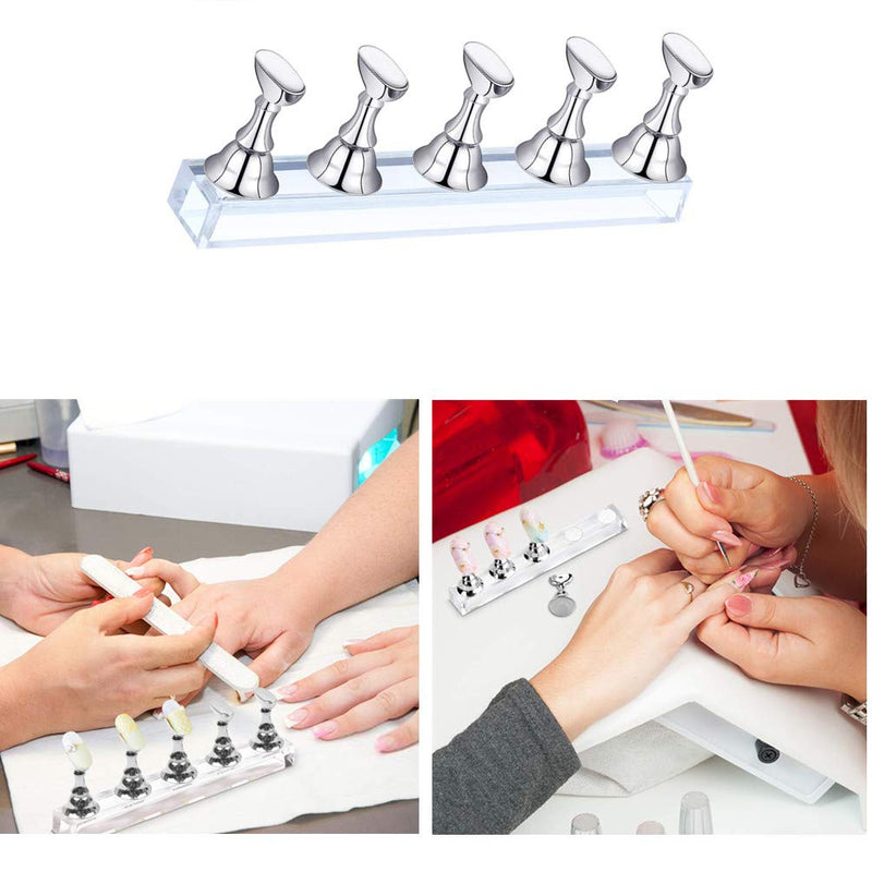 Optokeko Acrylic Nail Display Stand Magnetic Nail Practice Holder, Silver DIY False Nail Tip Practice Stand Fingernail Nail Art Stand - BeesActive Australia