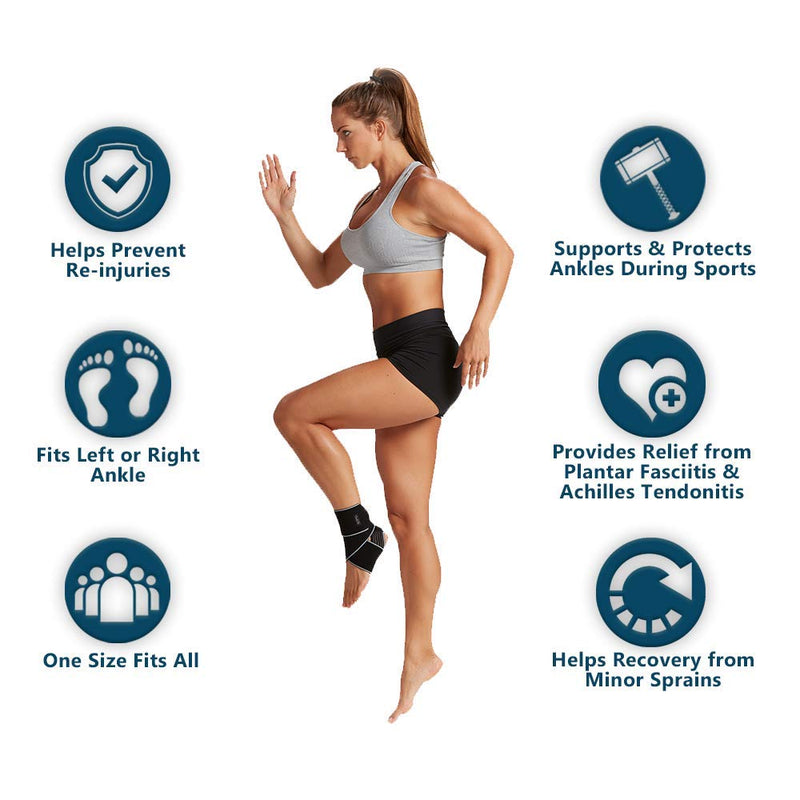 ComfiLife Ankle Brace for Men & Women – Adjustable Compression Ankle Support Wrap – Perfect Ankle Sleeve for Plantar Fasciitis, Achilles Tendon, Minor Sprains, Sports – Breathable, One Size Fits All Standard Black - BeesActive Australia