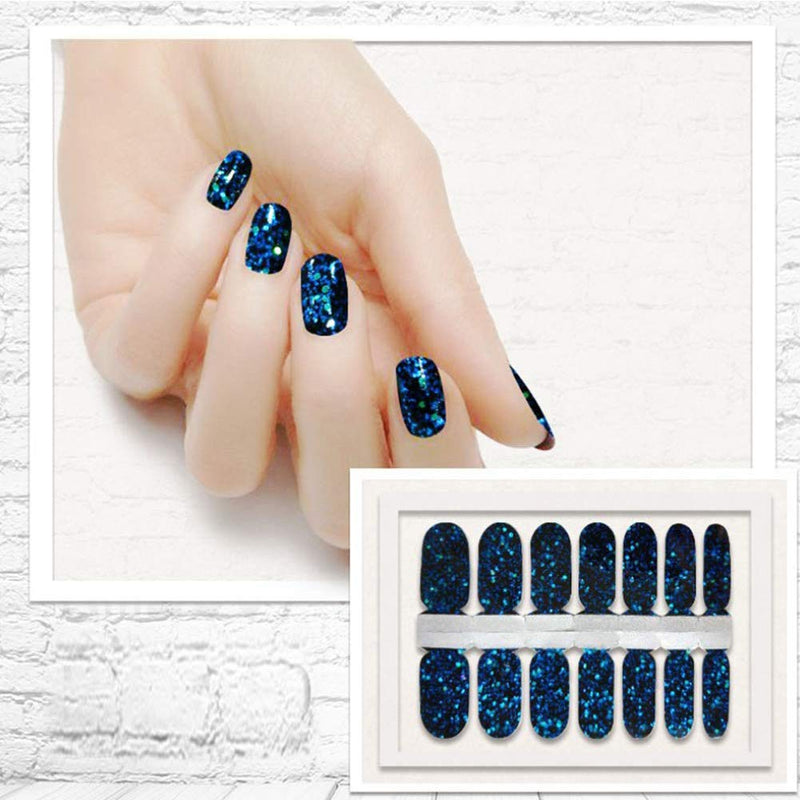 BornBeauty 5pcs Nail Wraps Blue Black Polish Decals with 1Pcs Nail File Adhesive Shine Nail Art Stickers Manicure Kits For Women Girls (Blue) - BeesActive Australia