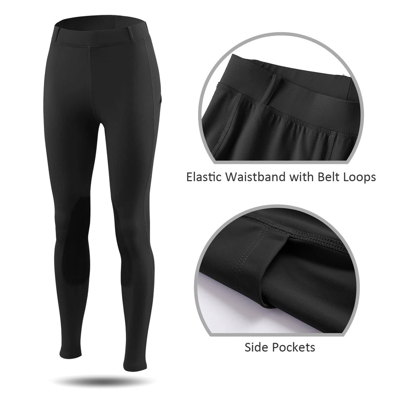 BALEAF Women's Riding Pants Equestrian Breeches Horse Riding Tights Knee-Patch Horseback Belt Loops UPF50+ 1-black X-Small - BeesActive Australia