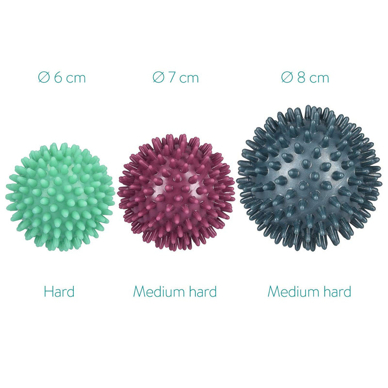 Navaris Spiky Massage Balls - Set of 3 - Hedgehog Balls for Self Massage - 2X Medium-Hard & 1x Harder Ball - Bumpy Massager Balls - � 6cm, 7cm, 8cm - BeesActive Australia