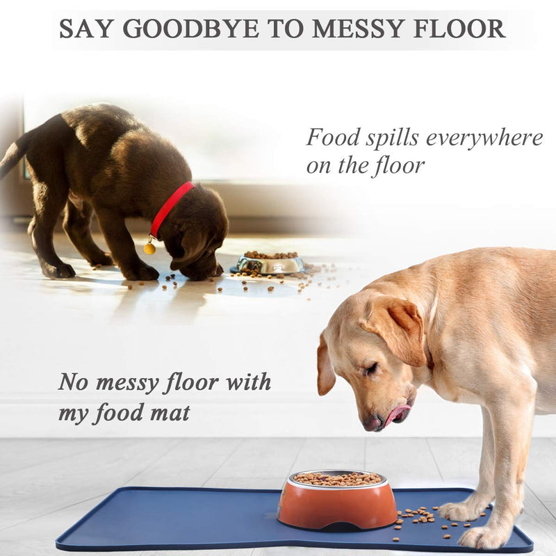 Vivaglory Pet Food Mat 24" L x 16" W or 19" L x 12" W, Waterproof & Anti-Slip Dog Food Bowl Mats with Raised Edge, Anti-Messy Bowknot-Shape & Whale-Shape Placemat for Dogs Cats 24"x16"(Bowknot-shape) Navy Blue - BeesActive Australia