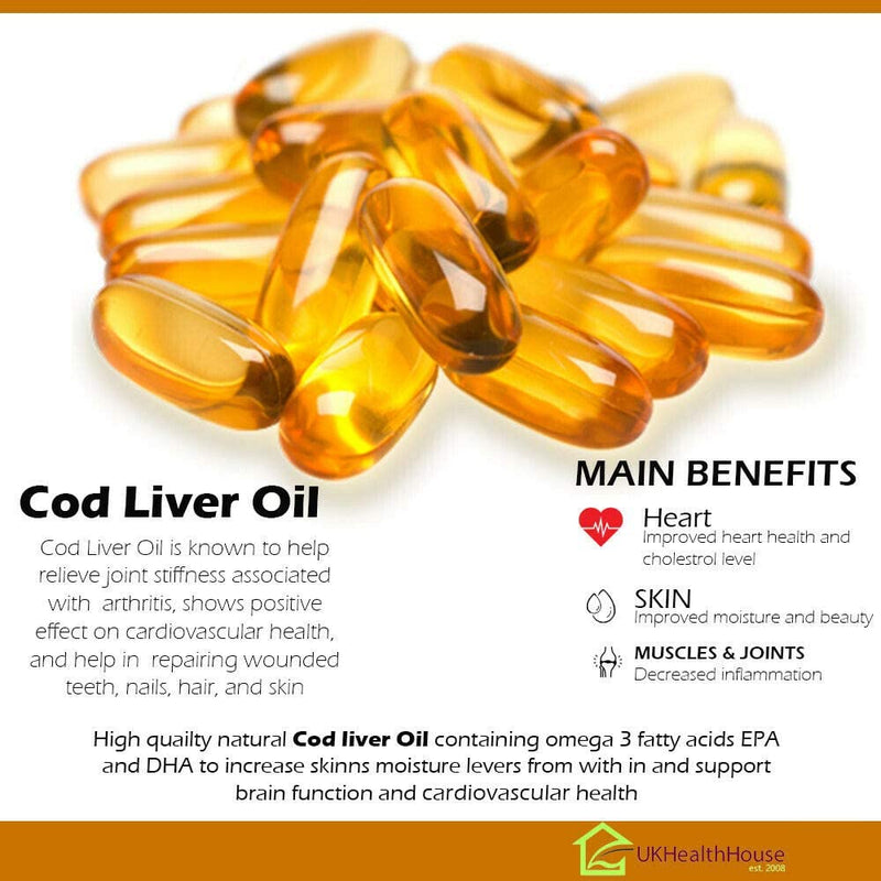 Cod Liver Oil Capsules - 1000mg x 180 - High Strength - Omega 3 Fatty Acids Vitamin A & D - EPA (Eicosapentaenoic Acid) & DHA (Docosahexaenoic Acid) - BeesActive Australia