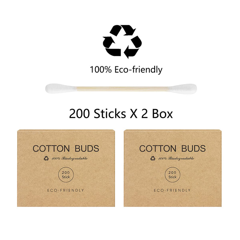 400 Bamboo Cotton Buds Biodegradable Ear Buds Cotton For Cleaning Ear And Doing Makeup Q Tips Cotton Buds 200 Count(Pack of 2) - BeesActive Australia