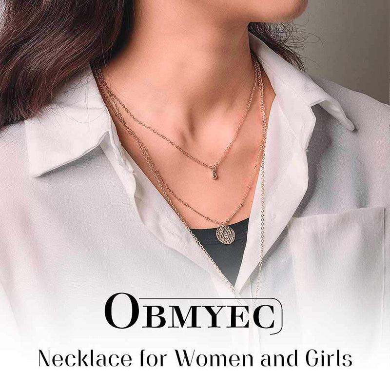 Obmyec Fashion Bar Necklaces Gold Beaded Choker Pendant Layered Neck Link Chain Long Sequins Necklace Chain Dainty Adjustable Necklace Jewelry for Women and Girls - BeesActive Australia