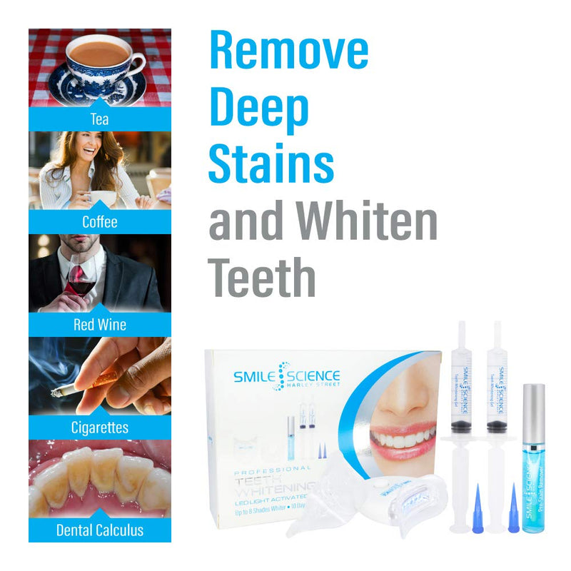 Smile Science Harley Street - Professional Teeth Whitening Kit - Includes Two-Part Intensive Stain Removal - Upto 8 Shades Whiter - for Sensitive Teeth - Rapid Results - 100% Enamel Safe - Vegan - BeesActive Australia