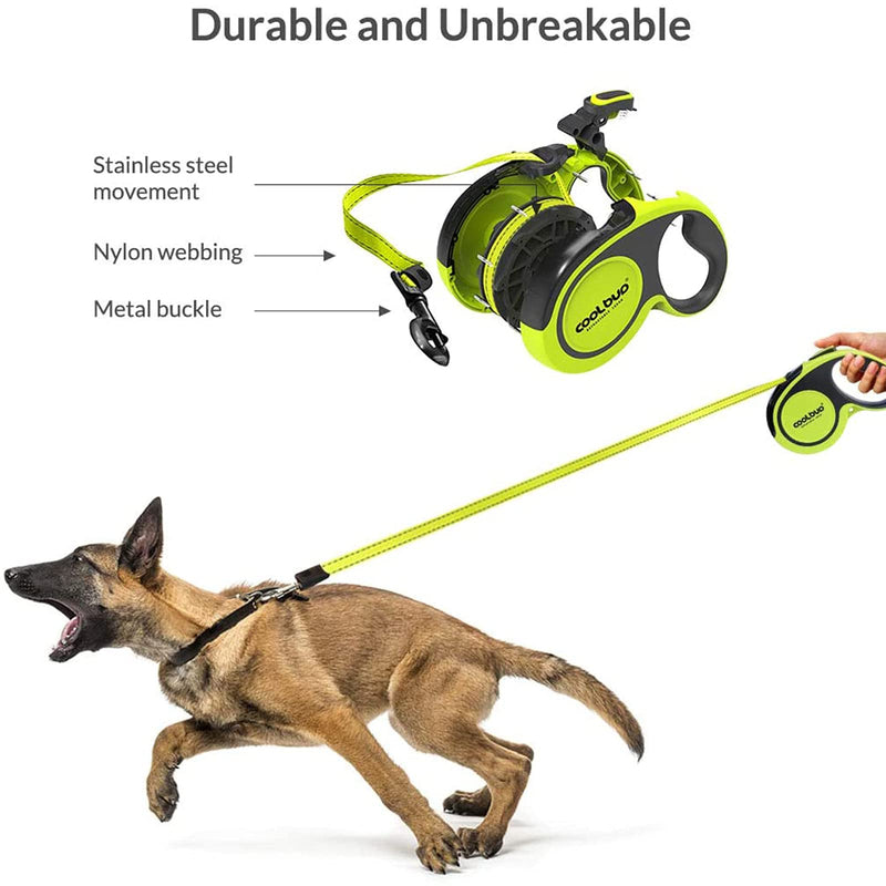 Retractable Dog Leash, 360 Degree Tangle-Free, 16ft Heavy Duty Pet Walking Leash with Anti-Slip Handle for Small/Medium/Large Dog or Cat, Strong Reflective Nylon Tape, One-Handed Brake, Pause, Lock Green - BeesActive Australia