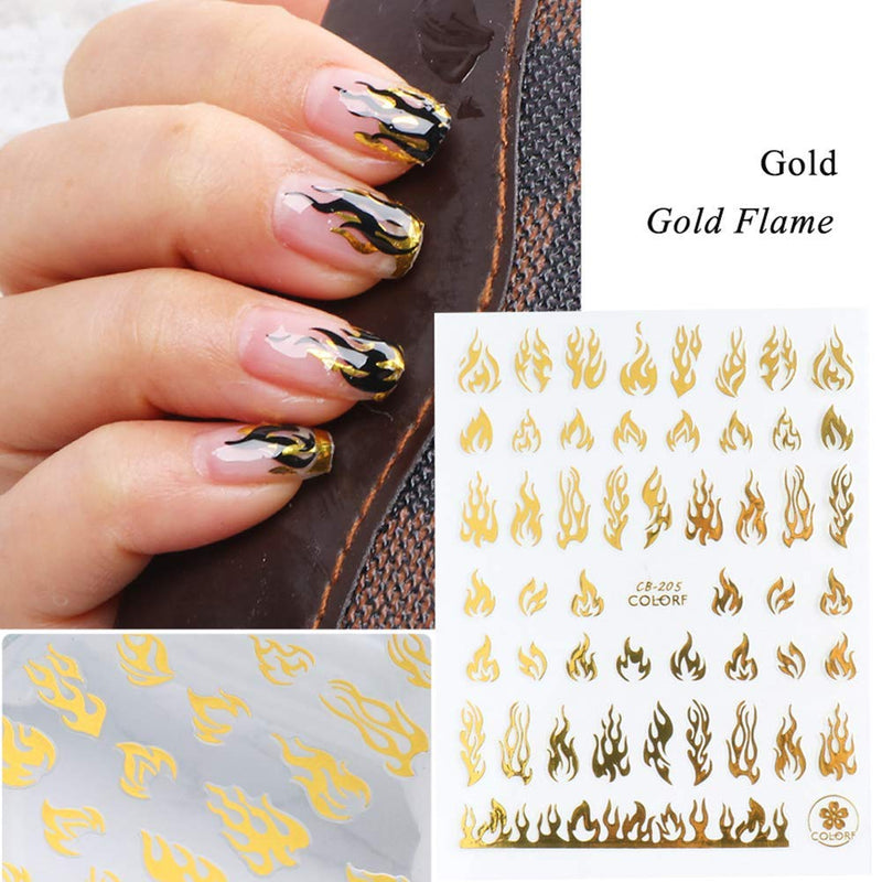 Flame Nail Art Stickers 4 Sheets Fire Nail Stickers 3D Flame Nail Decals Nail Art Supplies Adhesive Nail Foils White Black Silver Gold Flame Nail Sticker for Acrylic Nails Design Nail Art Accessories - BeesActive Australia