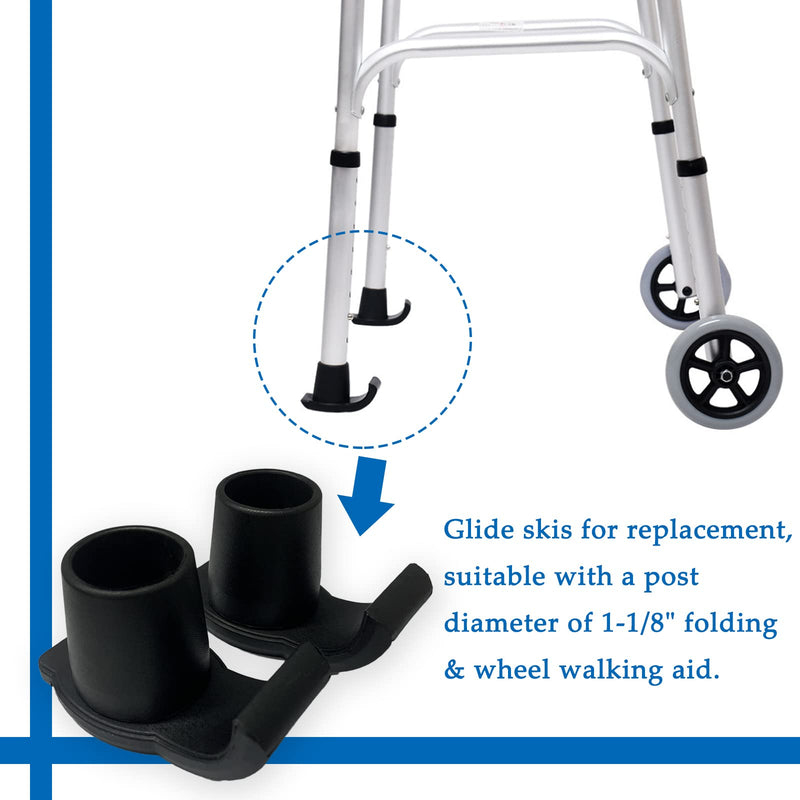 Walker Glide Skis - Universal Replacement Feet Rubber Tips Cap for Folding Walker, 1-1/8 Inch, 2 Counts - BeesActive Australia