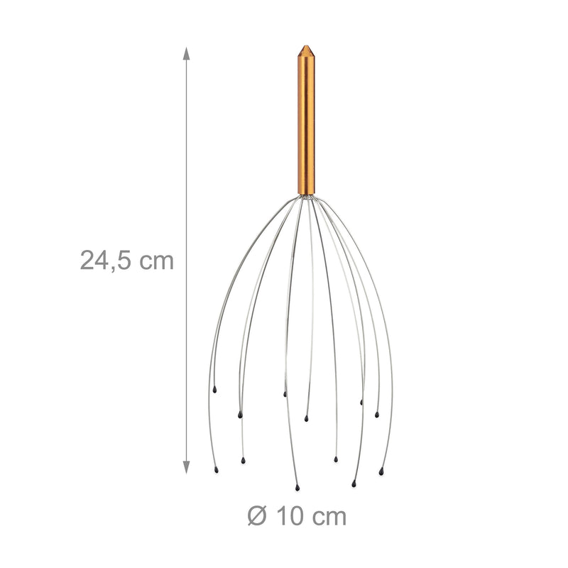 Relaxdays Head Massager, 12 Prongs with Safety-Tips, Scalp Massager for Manual Massages, Metal, Gold - BeesActive Australia
