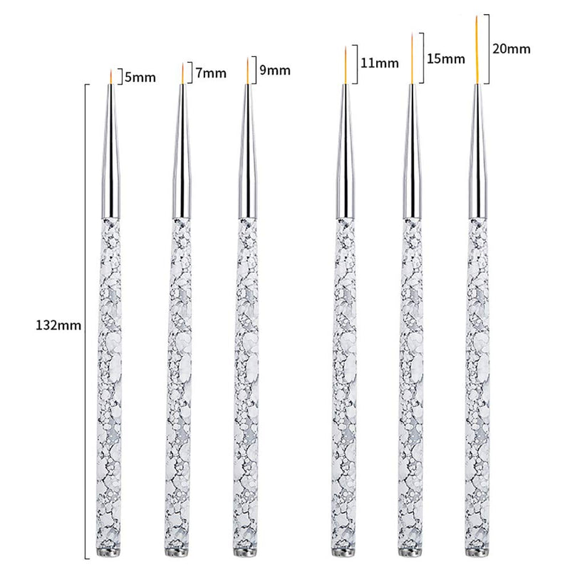 SILPECWEE 6Pcs Fine Nail Art Liner Brush Set Detailing Striping Blending Acrylic Nail Painting Flower Pen Manicure Accessories (5/7/9/11/15/20) NO1 - BeesActive Australia