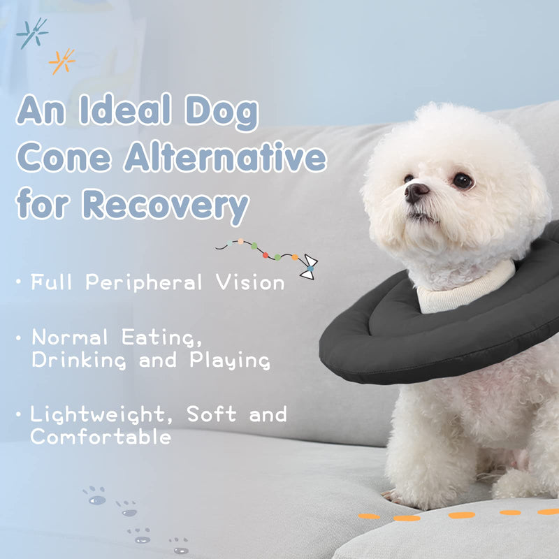 ANWA Soft Dog Cone for Small Dogs, Adjustable Dog Cone Alternative After Surgery, Waterproof Dog Recovery Collar for Small and Medium Dogs Large (11-17 lbs) Dark Gray - BeesActive Australia