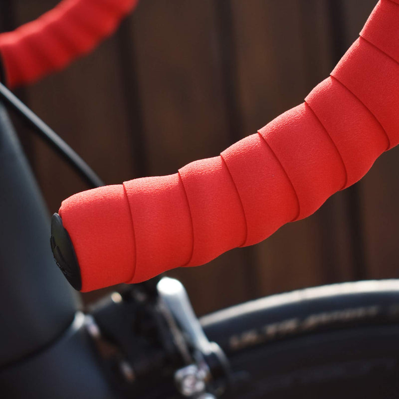 MARQUE Suede Bike Handlebar Tape - Road Cycling Bicycle Handle Bar Wrap for Drop Bars with End Plugs - 2PCS per Set Red - BeesActive Australia